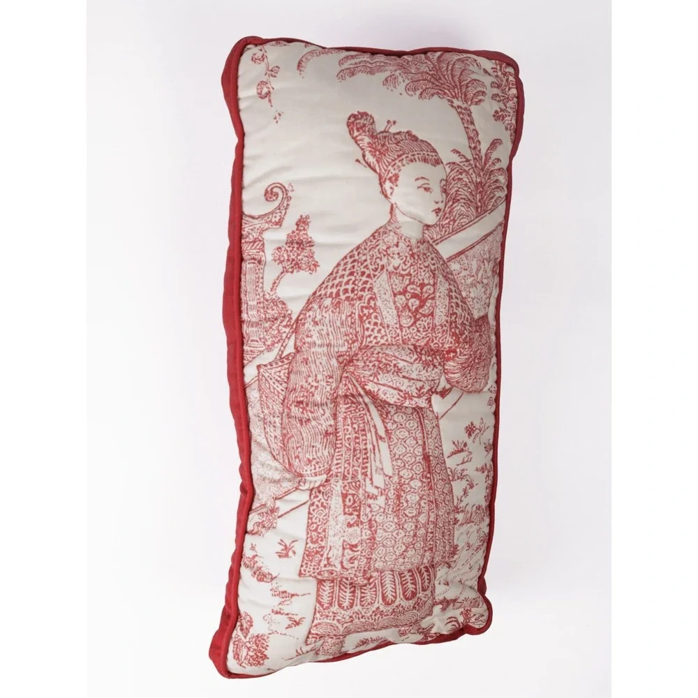 Chinoiserie Throw Pillow Red White Asian Floral